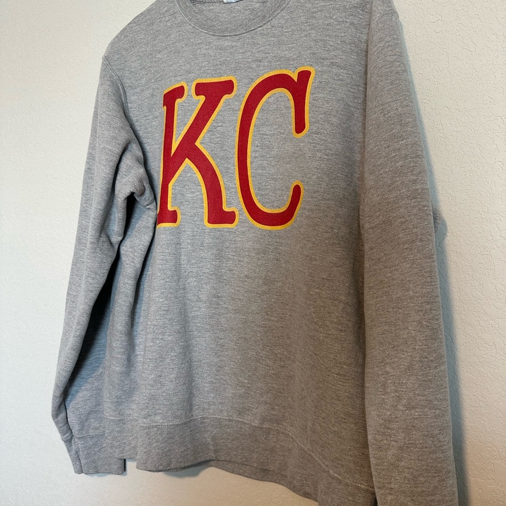 KC Chiefs Crewneck Sweatshirt - Gray with Red & Gold Letters
